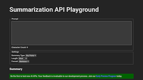 Screenshot of the Summarizer API Playground