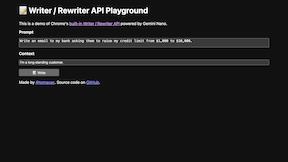 Screenshot of the Writer/Rewriter API Playground